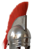 Casque spartiate vintage avec plume rouge, armure médiévale pour jeux de rôle et décoration de bureau, inspiré du style corinthien grec