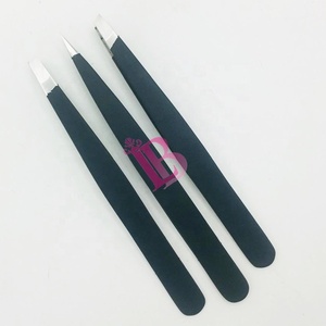 Pince à épiler sourcils en fourrure de vison noire, lot de pinces à épiler droites et inclinées, très demandées, personnalisables avec logo – Offre Spéciale - Product Image 1