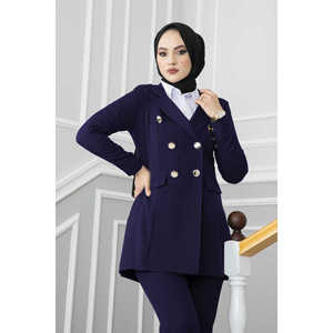 Conjunto de Hiyab Azul Marino con Detalle de Botones, Cuello con Pañuelo y Adornos Elegantes - Product Image 2