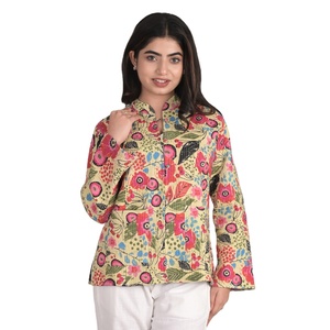 Handmade Quilted Floral Print Cotton <b>Jacket</b> Mandarin Collar Full Sleeve Spring Women's Outerwear for Christmas Gift - Product Image 3