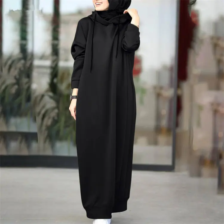 2023 kadın düz büyük boy kazak kazak dize Hoodie kapşonlu uzun elbise avrupa amerika orta doğu Dubai peluş elbise