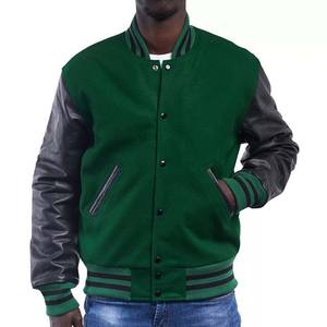 Varsity Jacket Hommes Laine Letterman Cuir Véritable Couleur Unie Broderie Logo Patchs et Étiquettes Baseball College Vestes pour Hommes - Product Image 5