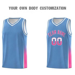 Conjunto de Uniforme de Baloncesto Personalizado, Degradado Azul Claro y Rosa, Cuello en V, Sin Mangas, Transpirable, de Poliéster, con Nombre y Número del Equipo 00, Unisex para Adultos - Product Image 5