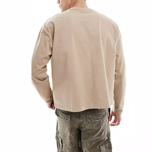 Boxy Fit T-shirt surdimensionné à manches longues pour hommes 100% coton respirant anti-boulochage col rond longueur régulière 320g couleur unie décontracté - Product Image 2