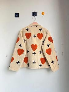 Veste matelassée en velours à imprimé cœur, manteau d'hiver, style bohème, réversible, rayée, matelassée, brodée, nouvelle veste élégante pour femmes - Product Image 5
