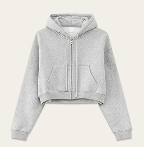 เสื้อฮู้ดเปิดไหล่ปล่อยแบบมีซิปสำหรับผู้หญิงเสื้อครอปแบบลำลองโลโก้ตามสั่ง - Product Image 3