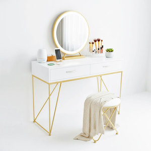 Modern BTD68053 Bronze Gold V-Shaped Dressing Table and Chair Set with Lighted <b>Mirror</b> Featuring a Bedroom <b>Panel</b> Design - Product Image 1
