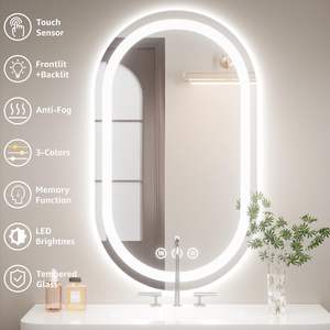 Oval <b>LED</b> <b>Mirror</b> for <b>Bathroom</b>,<b>Lighted</b> <b>Bathroom</b> Vanity <b>Mirror</b> with Lights - Anti-Fog,Front Light and Backlit, Dimmable, 3 Colors - Product Image 2