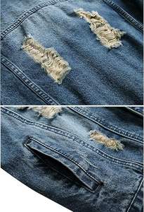 Service OEM 100% Veste en jean de haute qualité 100% coton vieilli avec patchs déchirés et motif de lettres - Product Image 5