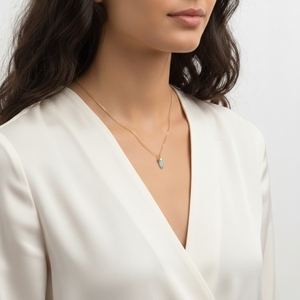 Collier pendentif en chalcédoine aqua, romantique, plaqué or, argent sterling 925, forme de balle, chaîne, fiançailles, mariages - Product Image 5