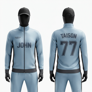 Ensemble de survêtement de hockey sur gazon unisexe en tissu polyester brossé 300 GSM, beige et bleu marine, avec détails côtelés, personnalisable par sublimation, coupe-vent, pour équipe - Product Image 5
