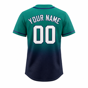 Maillot de baseball Teamname vert marine dégradé à manches courtes boutonné pour homme adulte 100 % polyester anti-humidité - Product Image 2