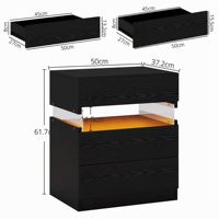 Table de chevet OEM avec plateau plus large, 3 tiroirs, armoire de chevet noire avec éclairage LED pour les petites pièces, espace de rangement pour la chambre à coucher