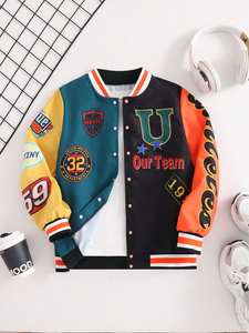 Tween <b>Boy</b> Winter Dyed Casual Vintage Wool/Polyester Thick Baseball Letterman <b>Jacket</b> for Kids - Product Image 5