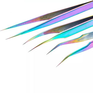 Gran oferta, pinzas para extensión de pestañas, colores del arco iris, pinzas para pestañas rectas de acero inoxidable, herramientas de maquillaje - Product Image 5