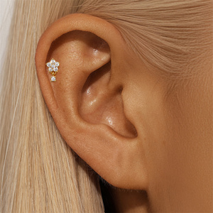 S925 Sterling Silver Sao Hoa Marquise Zircon Xoắn Ốc Phẳng Trở Lại Piercing Bông Tai Với 5Mm/6Mm/8Mm Pin Helix Đồ Trang Sức - Product Image 4