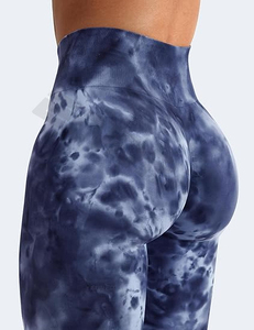Leggings d'entraînement sans couture Tie Dye pour femmes Pantalon de sport à motif solide avec fermeture à cordon de serrage - Product Image 3