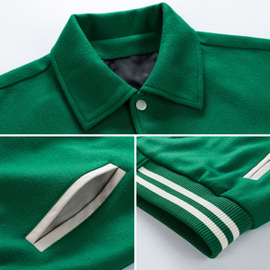 เสื้อแจ็คเก็ตเบสบอลทรงบอมเบอร์วินเทจปักลายตัวอักษรแบบกำหนดเอง  ผ้าวูล/วิสโคส  แขนเสื้อปักลายนูน  เป็นมิตรกับสิ่งแวดล้อม  กันลม สำหรับผู้ชาย - Product Image 5