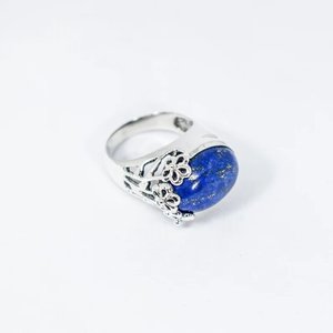 Romantic Design 925 Sterling Silver Wedding <b>Ring</b> for Women <b>Lapis</b> <b>Lazuli</b> Stone Oval Cabs Classic Style for Engagement Party - Product Image 4