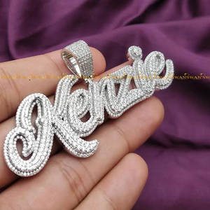 Colgante de letra Hip Hop para hombre de Plata de Ley 925 de lujo totalmente helado con diamantes redondos cultivados en laboratorio de corte brillante para fiestas - Product Image 2