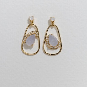 Pendientes de Plata S925 con Baño de Oro de 14K, Piedra Lunar Blanca Natural, Calcedonia Azul y Circonita Cúbica, Personalizables para Venta al por Menor, OEM, ODM - Product Image 1
