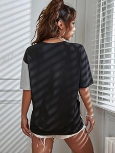 T-shirt 100% coton à blocs de couleurs pour femmes T-shirt décontracté confortable de haute qualité à la vente en gros disponible - Product Image 3