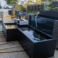 Bassin à carpes koï de luxe en acier inoxydable 304/316 avec finition aspect marbre, aquarium extérieur hors sol avec panneaux de visualisation clairs