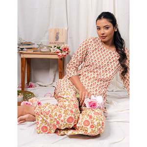 ชุดเซ็ตผ้าฝ้ายพิมพ์ลายบล็อกสีขาวแดง แขนสามส่วน - Product Image 4