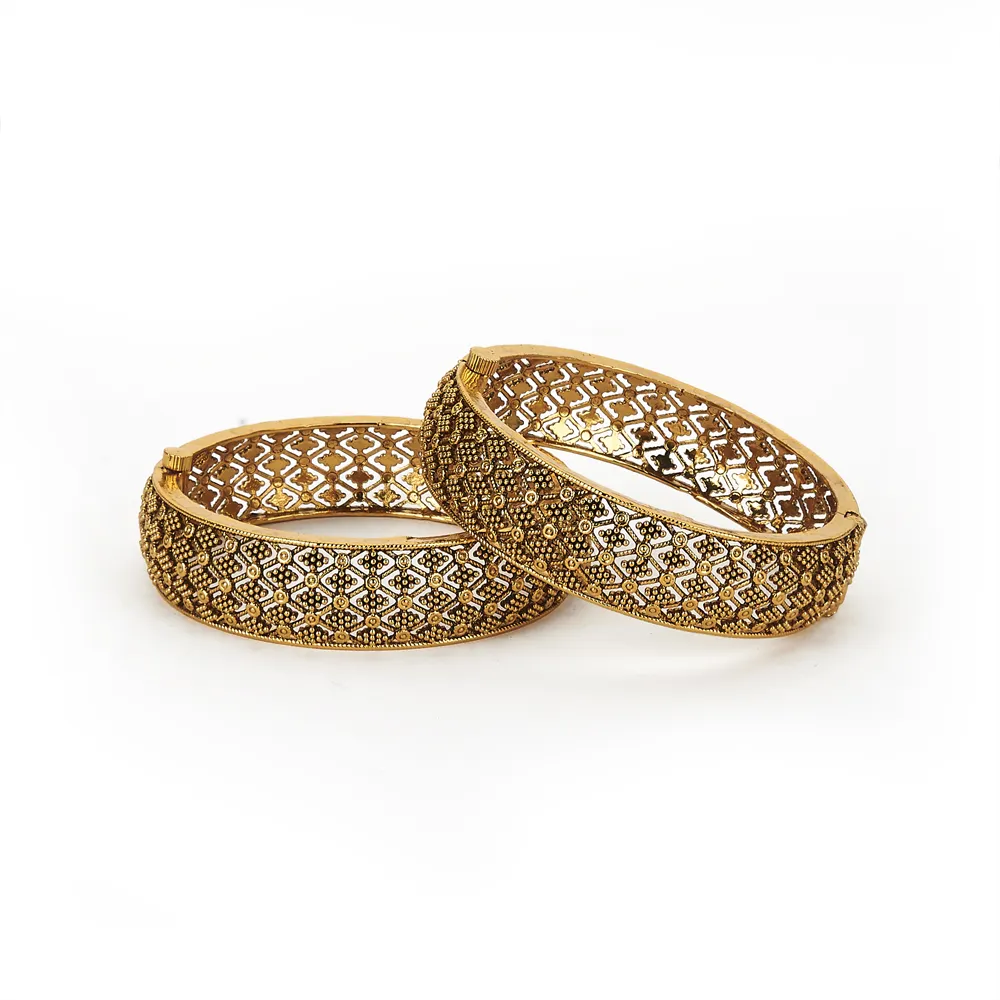 Compre calidad de exportación hecha a mano de brazaletes de oro liso que se pueden abrir antiguos de 2 piezas con chapado en oro 213621