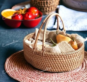 New Fashion Elegant <b>Wicker</b> Handicraft <b>Basket</b> Bamboo Craft for Fruit Vegetable and Flower Natural Rustic <b>with</b> <b>Handle</b> - Product Image 6