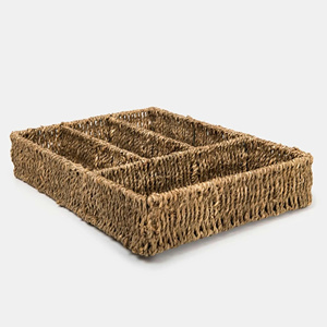 Seagrass <b>cutlery</b> divided tray sea grass silverware holder woven straw utensil storage caddy - Product Image 4