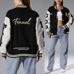 Veste Varsity Femme Blouson Bomber Respirant Vintage Unisexe Streetwear Manteaux avec Patchwork Hipster Utility Tops - Product Image 2
