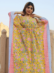 Kaftan en coton pour femmes, imprimé à la main, fabrication OEM, vente en gros directe d'usine, taille et étiquette personnalisées - Product Image 2