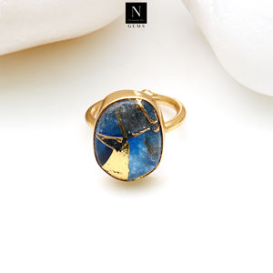 พลอยแจสเปอร์สีน้ำเงินแหวนชุบทอง18K อัญมณีแฟนซีขายส่ง - Product Image 4