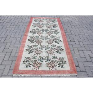 Vintage Turkish Rug, 3.8x7.2 ft Area Rug, <b>Red</b> White Patchwork <b>Wool</b> Rug - Product Image 1