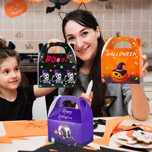Cajas Autoarmables para Dulces de Halloween con Asa, Diseño de Dibujos Animados Impresos en Cuatro Colores, Laminación Brillante, Cartón Rectangular, Regalo Artesanal - Product Image 4