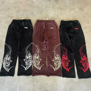 Pantalon de survêtement à jambe droite en polaire délavée Streetwear Pantalon de survêtement vintage en coton délavé à l'acide - Product Image 2