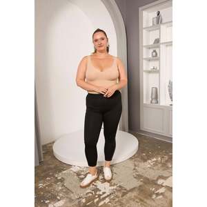 Leggings noirs grande taille RMG avec bordure en simili cuir pour femmes - Collants confortables pour l'hiver - Product Image 5