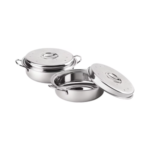 Ensemble de casseroles et de marmites isothermes classiques en acier inoxydable avec couvercle (lot de 2) Finition polie miroir à pois, respectueux de l'environnement - Product Image 1