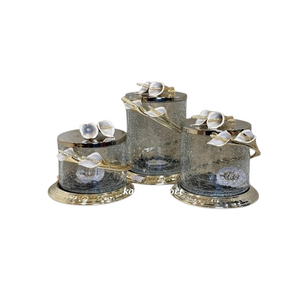 Juego de Recipientes Cilíndricos de Lujo para Cocina, Diseño de Flores Doradas, Hechos a Mano, Acero Inoxidable, Tapa de Metal Plateado, Almacenamiento - Product Image 1