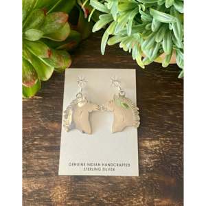 Navajo Sterling <b>Silver</b> Horse Drop <b>Earrings</b> with Pearl and Diamond Accents - Product Image 1