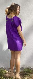 Robe brodée mexicaine pour femmes bleu marine Mini longueur robe mexicaine manches courtes pour femmes - Product Image 4