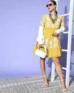 2023 Boho Hippie femmes vêtements genou robes femmes col rond Maxi décontracté à manches longues mexicain brodé Mini robe - Product Image 5