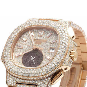 Luxury Hip Hop Square Quartz Yellow Gold Stainless Steel Flooded Iced Out Moissanite <b>Watch</b> Unisex - Product Image 2