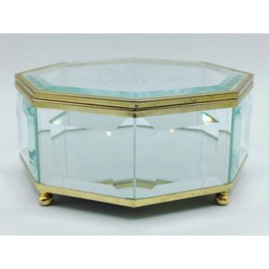 Boîte à bijoux avec logo personnalisé en verre biseauté et cadre en métal doré avec gravure au laser pour un rangement et une présentation élégants - Product Image 2