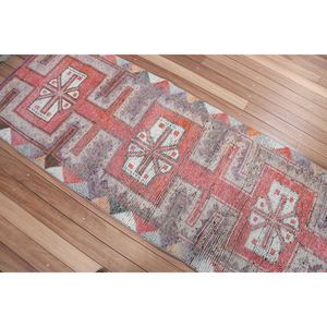 Alfombra Turca Vintage de 2.9x7.2 pies, Alfombra Pequeña, Alfombra Geométrica Rosa Herki - Product Image 2