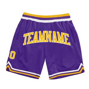 Industrie Direct Engro Sportswear Short de basket-ball de retour authentique confortable personnalisé violet or-blanc - Product Image 1