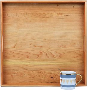 Élégant plateau de service en bois de couleur naturelle avec poignées pour le petit-déjeuner, le café et les fêtes. - Product Image 1