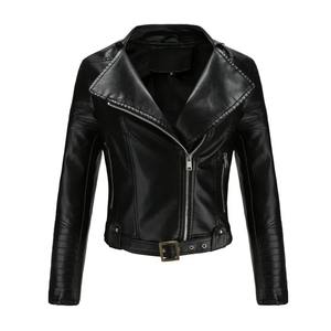 2024 Cross-Border Women's Leather Long Sleeve Jacket With <b>Belt</b> Cropped Motorcycle Clothing Autumn/Winter - Product Image 2