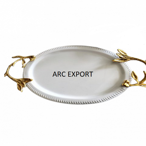 Plateau de service de décoration de table en métal doré pour la maison Plateau de nourriture d'aspect moderne pour hôtel et ustensiles de cuisine avec plateau au design de feuilles à vendre - Product Image 4